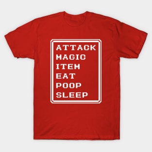 Final Fantasy Battle Menu Eat Poop Sleep Red Mage Version T-Shirt